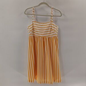 J. Crew Factory Mini Dress Size 8 Yellow Gold White Stripe Tie Open Back
